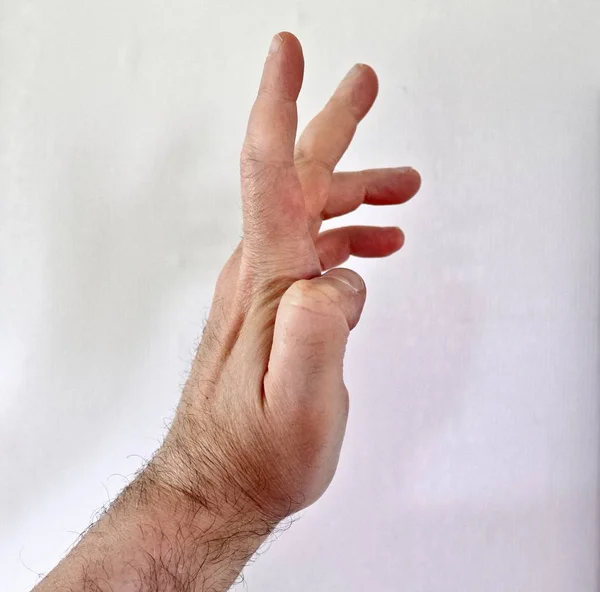 Männliche Menschliche Hand Mit Verschiedenen Gesten Und Symbolen — Stockfoto