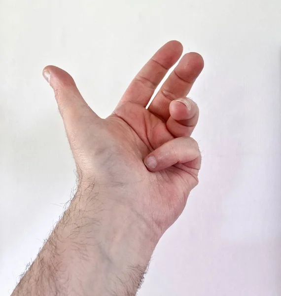 Männliche Menschliche Hand Mit Verschiedenen Gesten Und Symbolen — Stockfoto