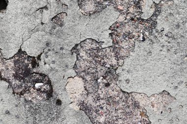 Yüksek çözünürlükte çatlaklar ile yaşlı ve yıpranmış beton duvarlara yakından görünümü