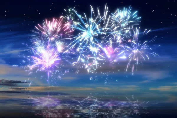 Veel Mooie Kleurrijke Vuurwerk Voor Een Nachtelijke Hemel — Stockfoto