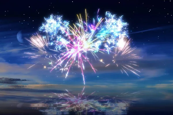 夜空の前に美しいカラフルな花火がたくさん — ストック写真