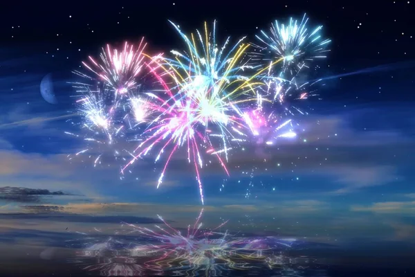 Colorful Glowing Celebration Fireworks Night Sky — Stock Photo, Image