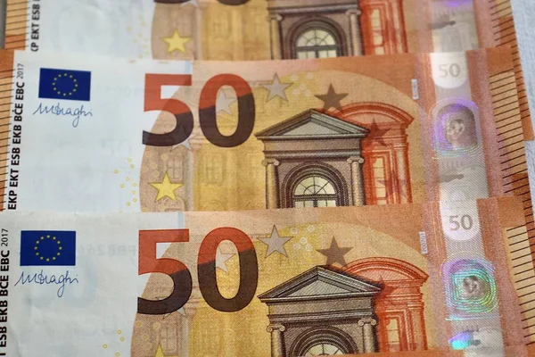 Olika Eurosedlar Detaljerad Närbild — Stockfoto