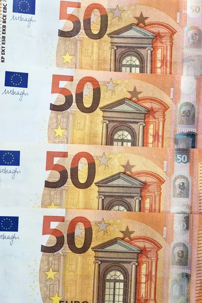 Ayrıntılı Bir Yakın Çekim Görünümünde Farklı Euro Banknotlar — Stok fotoğraf