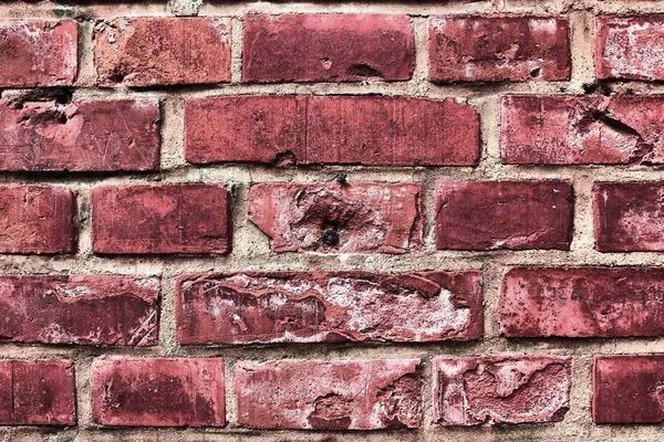 Vue Rapprochée Détaillée Sur Les Murs Anciens Altérés Briques Rouges — Photo