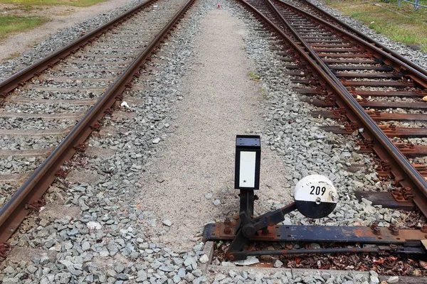 Différentes Vues Détaillées Sur Les Chemins Fer Les Passages Niveau — Photo