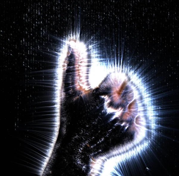 Kirlian Aura Photography Glowing Human Male Hand Showing Different Symbols — Stock Photo, Image