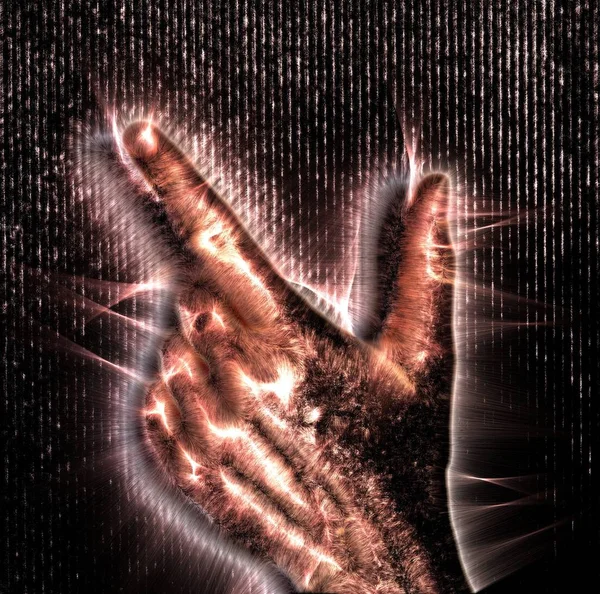 Красная Кирлианская Аура Фотографии Светящейся Человеческой Женской Руки Показывающей Различные — стоковое фото