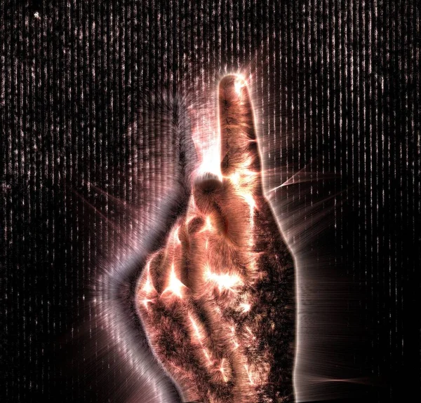 Red Kirlian Aura Photography Glowing Human Female Hand Showing Different — Stock Photo, Image