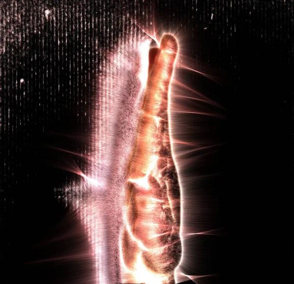 Red Kirlian Aura Photography Glowing Human Female Hand Showing Different — Stock Photo, Image