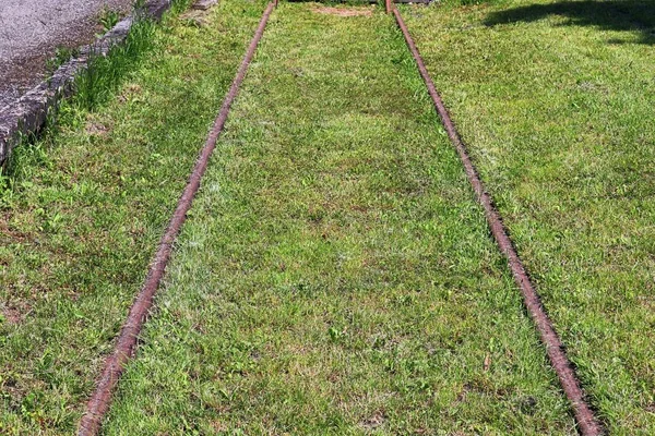 Vue Détaillée Sur Les Voies Ferrées Les Passages Niveau Dans — Photo