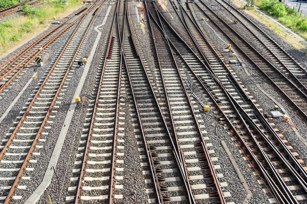 Detaljerad Över Järnvägsspår Och Järnvägskorsningar Norra Tyskland — Stockfoto