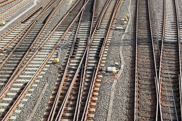 Detaljerad Över Järnvägsspår Och Järnvägskorsningar Norra Tyskland — Stockfoto