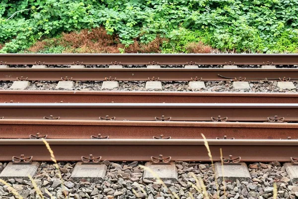 Vue Détaillée Sur Les Voies Ferrées Les Passages Niveau Dans — Photo