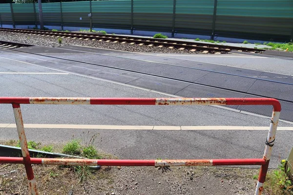 Vue Détaillée Sur Les Voies Ferrées Les Passages Niveau Dans — Photo