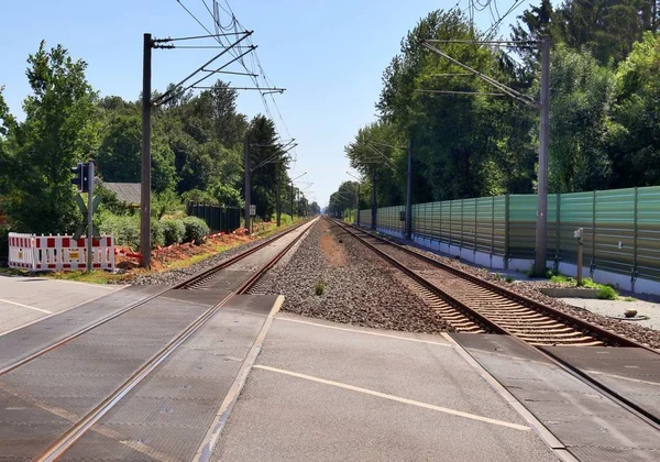 Detailansicht Von Bahngleisen Und Bahnübergängen Norddeutschland — Stockfoto