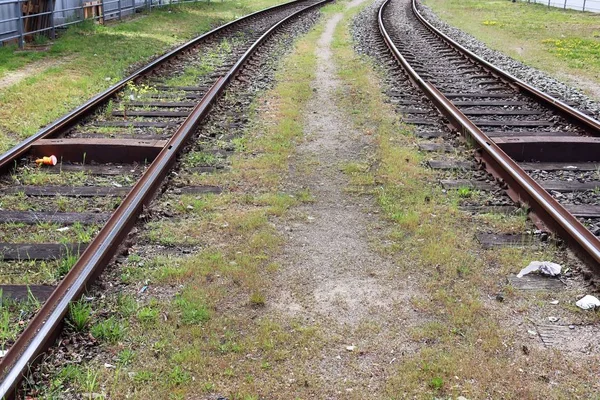 Részletes Kilátás Vasúti Sínről Vasúti Kereszteződésekkel Észak Németországban — Stock Fotó