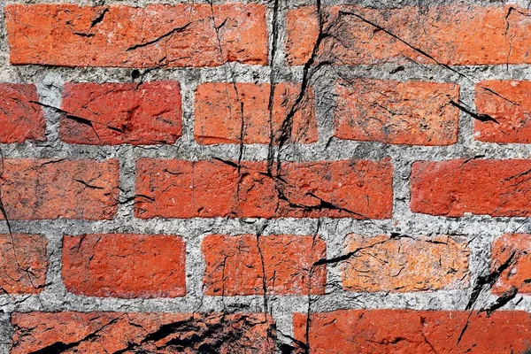 Detailed Close View Aged Weathered Red Brick Walls Cracks High — Stock Photo, Image