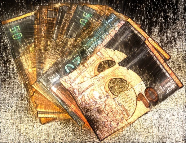 Illustration Glödande Eurosedlar Med Kirlian Aura Den — Stockfoto