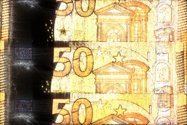 Üzerinde Kirlian Aura Ile Parlayan Euro Banknotların Llüstrasyon — Stok fotoğraf