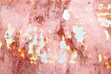 Yüksek çözünürlükte çatlak ve boya ile yaşlı ve yıpranmış beton duvarların ayrıntılı yakın görünümü