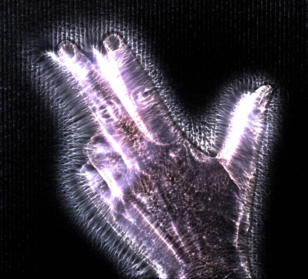 異なるシンボルを示すキリアンオーラを持つ輝く人間の女性の手の3D イラスト — ストック写真