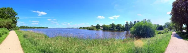 Prachtig Panorama Van Een Meer Landschap Noord Duitsland Een Zonnige — Stockfoto