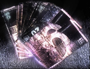 Çevrelerinde kirlian aura ile parlayan euro banknotlar İllüstrasyon