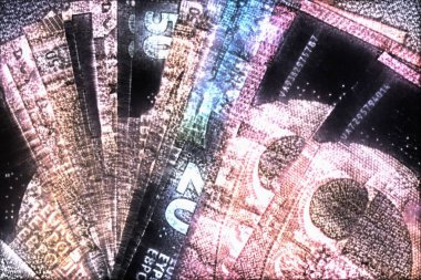 Çevrelerinde kirlian aura ile parlayan euro banknotlar İllüstrasyon