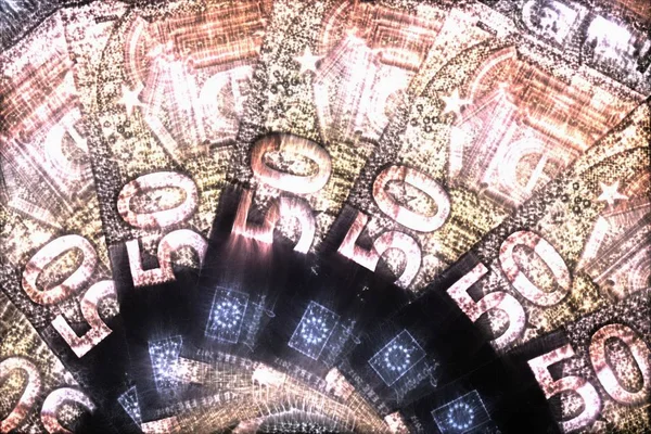 Çevrelerinde kirlian aura ile parlayan euro banknotlar İllüstrasyon