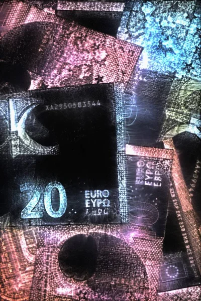 Ilustracja Świecących Banknotów Euro Siemion Kirlian Aura Wokół Nich — Zdjęcie stockowe