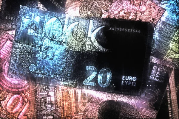Ілюстрація Яскравих Банкнот Євро Кірліанською Аурою Навколо — стокове фото