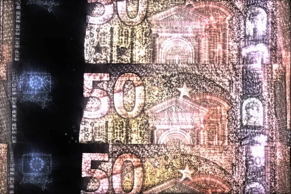 Απεικόνιση Των Λαμπερων Τραπεζογραμματίων Ευρώ Την Αύρα Κίρλιαν Γύρω Τους — Φωτογραφία Αρχείου
