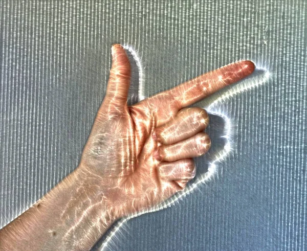 Иллюстрация Светящейся Человеческой Женской Руки Голубой Кирлиевой Аурой Изображающей Различные — стоковое фото
