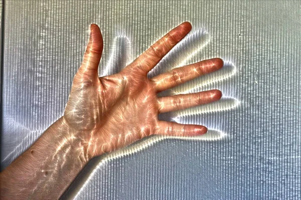 Illustration Einer Glühenden Menschlichen Weiblichen Hand Mit Blauer Kirlianischer Aura — Stockfoto