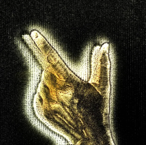 Illustration Einer Leuchtenden Menschlichen Weiblichen Hand Mit Einer Gelben Kirlianischen — Stockfoto