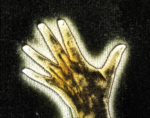 Illustration Glödande Mänsklig Kvinnlig Hand Med Gul Kirlian Aura Som — Stockfoto