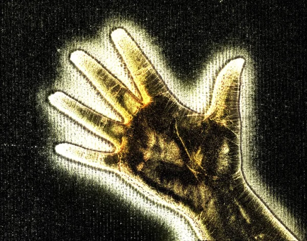 Illustration Glödande Mänsklig Kvinnlig Hand Med Gul Kirlian Aura Som — Stockfoto