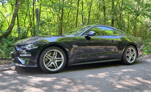 Szlezwik Holsztyn Niemcy Września 2019 Ford Mustang 2018 Czarny Sportowy — Zdjęcie stockowe