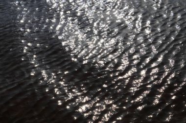 Dalga ve dalgalanmalar ve yüzeye yansıyan güneş ışığı ile su yüzeylerinde ayrıntılı yakın görünüm