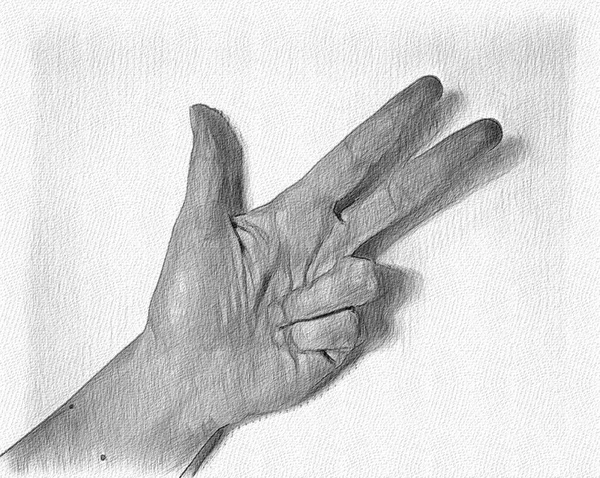 Lápis Pintado Desenho Esboço Uma Mão Humana Femaile Mostrando Diferentes — Fotografia de Stock