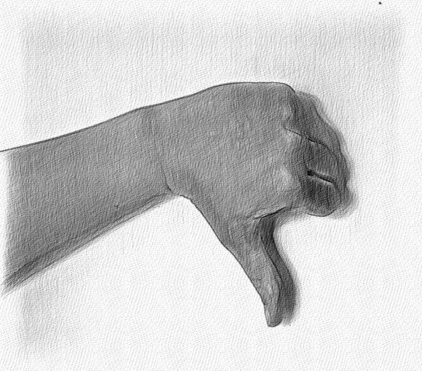 Pencil painted sketch drawing of a human femaile hand showing different gestures