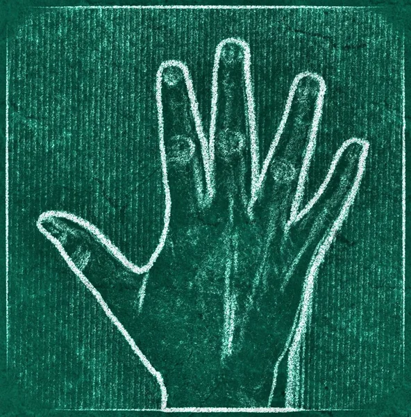 Chalkboard Painting Female Human Hand Showing Different Gestures Symbols — Stock Photo, Image