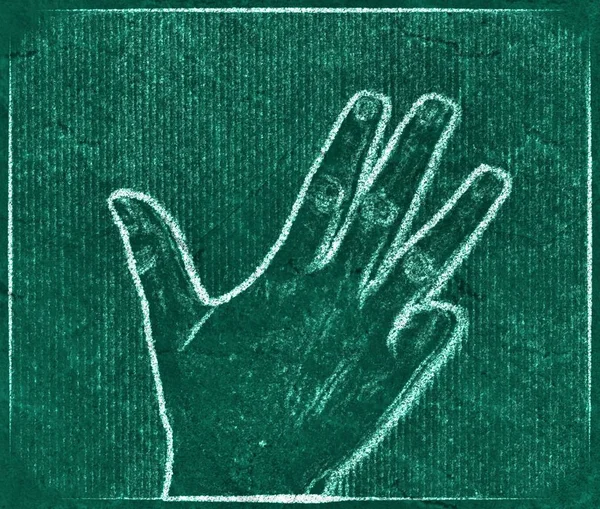 Tafelbild Einer Menschlichen Hand Mit Verschiedenen Gesten Und Symbolen — Stockfoto