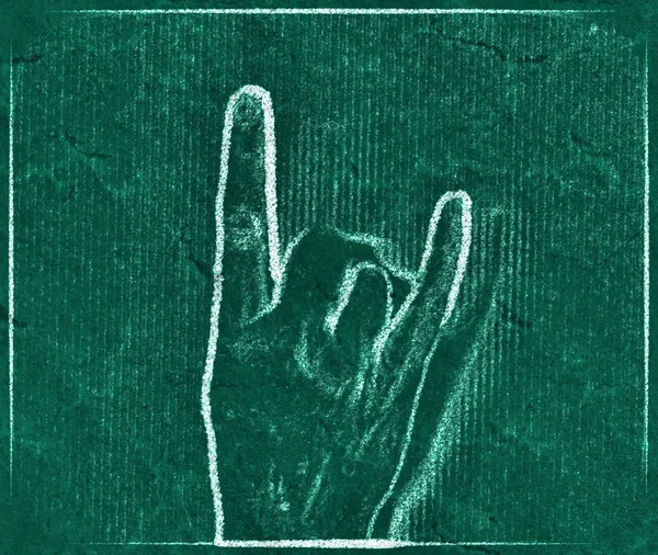 Tafelbild Einer Menschlichen Hand Mit Verschiedenen Gesten Und Symbolen — Stockfoto