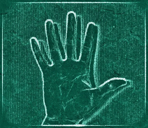 異なるジェスチャーやシンボルを示す女性の人間の手の黒板絵 — ストック写真