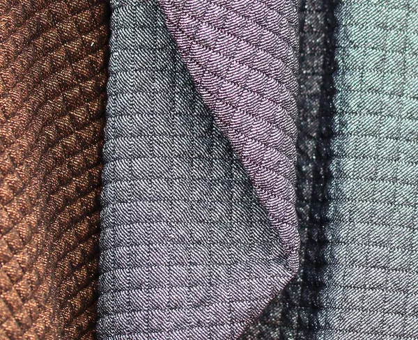 Vista Detalhada Perto Sobre Texturas Têxteis Tecidos Encontradas Num Mercado — Fotografia de Stock