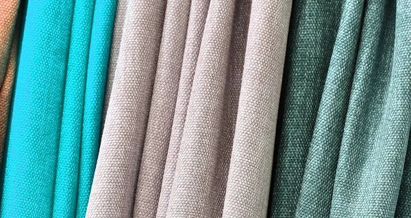 Vista Detallada Cerca Las Texturas Telas Textiles Colores Que Encuentran — Foto de Stock