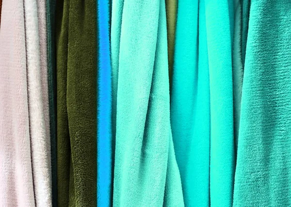 Vista Detalhada Perto Sobre Texturas Têxteis Tecidos Coloridos — Fotografia de Stock