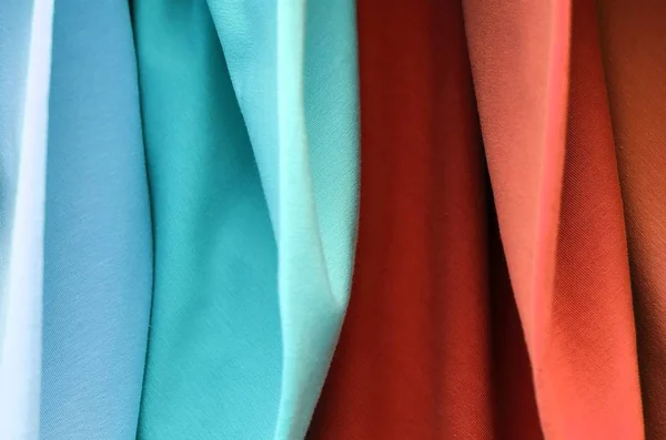 Vista Perto Sobre Têxteis Coloridos Tecidos Texturas Fundos — Fotografia de Stock